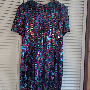 Vintage Rainbow Sequin Silk Party Dress Size S